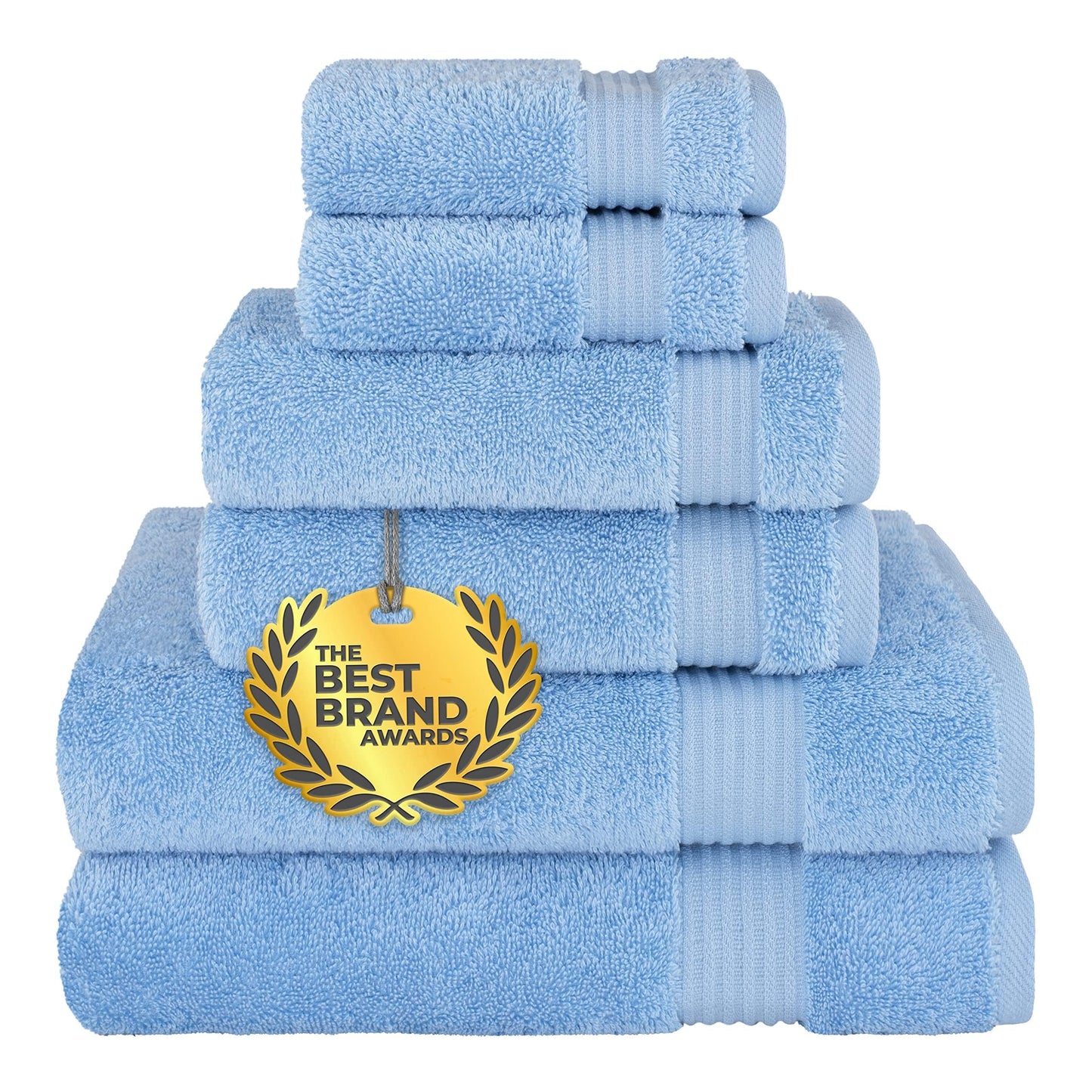 Cotton Paradise 6 Piece Towel Set, 100% Turkish Cotton Soft Absorbent Towels for Bathroom, 2 Bath Towels 2 Hand Towels 2 Washcloths, Sky Blue Towel