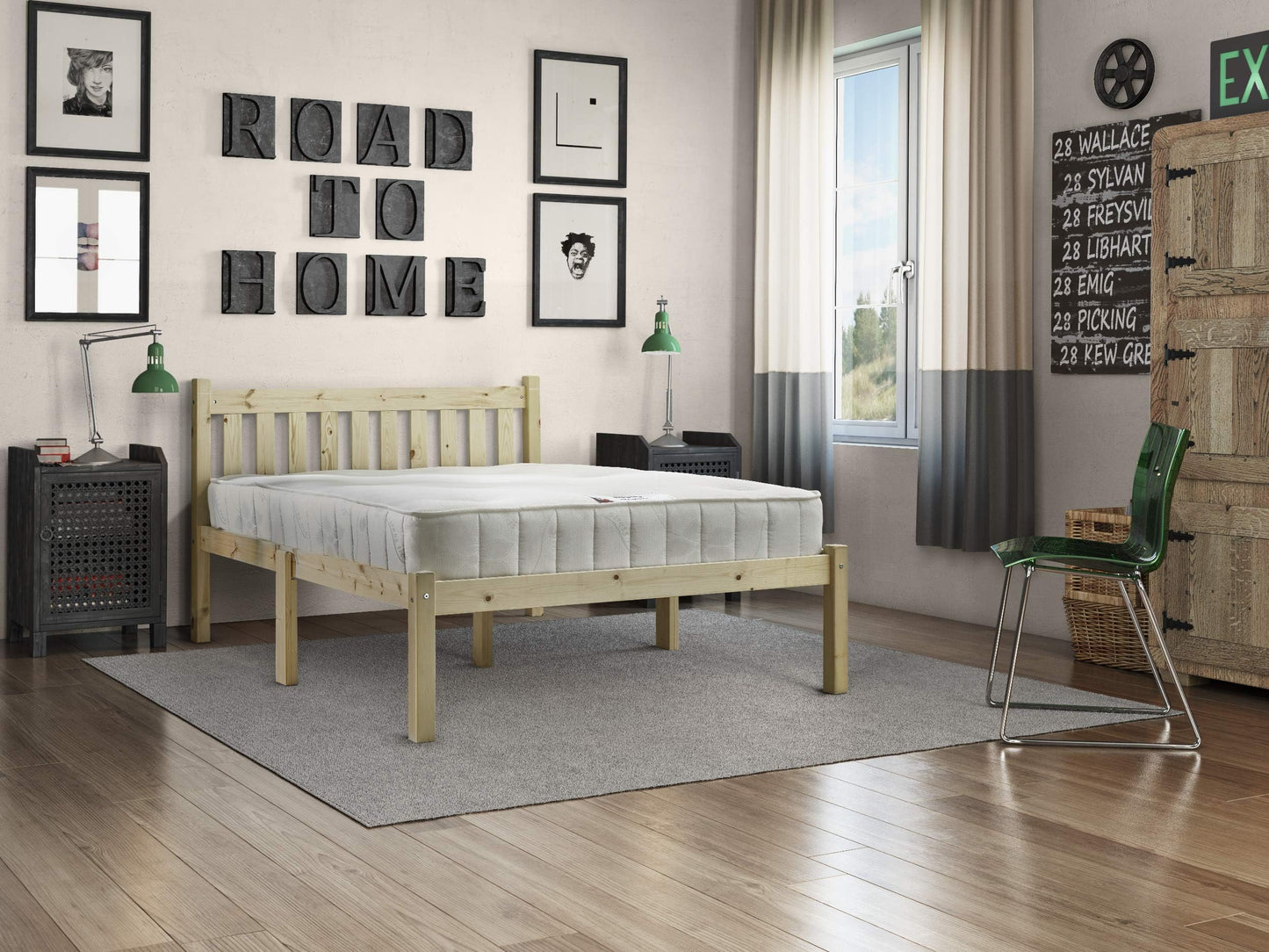 STRICTLY BEDS&BUNKS Zues Pine Bed Frame including Sprung Mattress (20 cm), 4ft Double