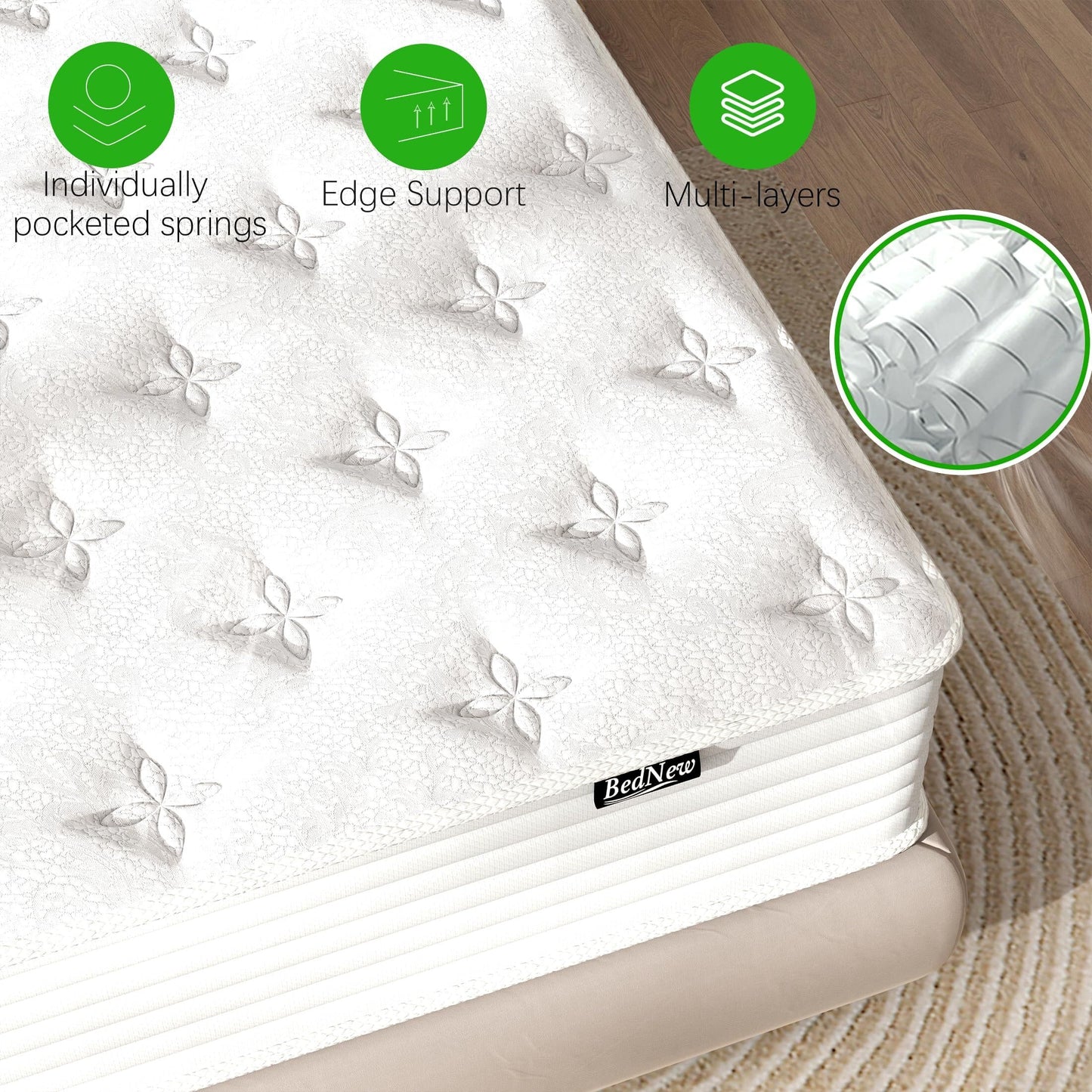Bednew European Small Single Mattress, 12 inch Medium-Firm Hybrid Mattress with Memory Foam & Pocket Springs, Gentle Support for Pressure Relief