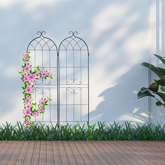 Relaxdays Trellis Set of 2, Metal, 180 x 50 cm, Garden Climbing Aid, Vintage, Curved, Interlocking, Dark Green