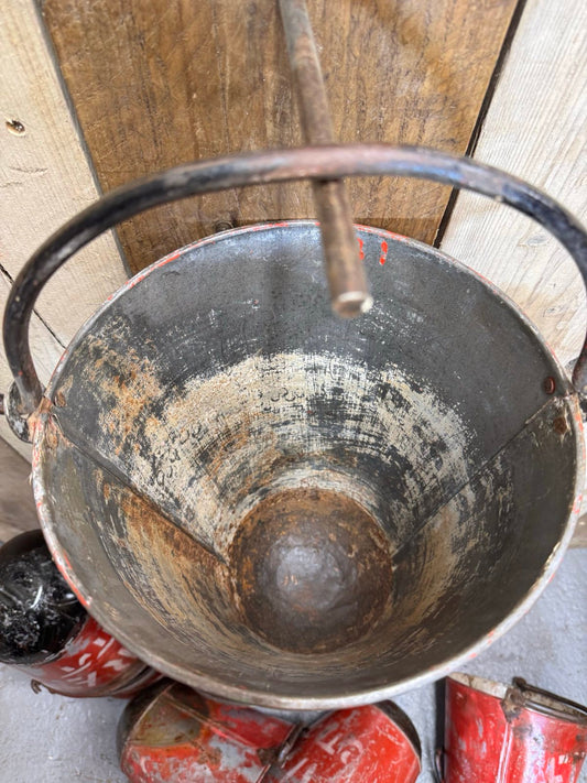 Vintage Galvanised Hanging Fire Bucket Hanging Basket / Plant Pot Planter Pail D