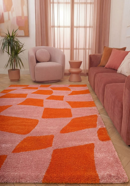 Joli Checkered Orange & Pink Rug