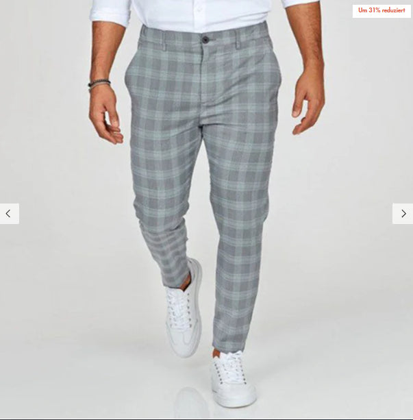 Plaid Print Pants Men's Casual Trousers Loose And Thin