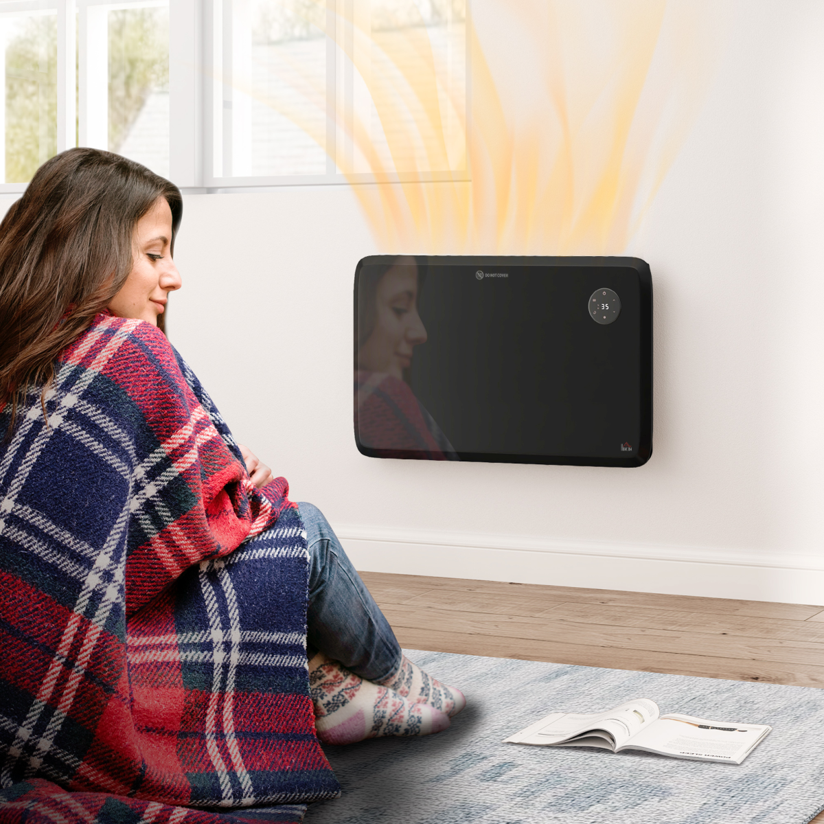 HOMCOM Electric Convector Heater, Quiet Space Heater w/ LED Display, Black