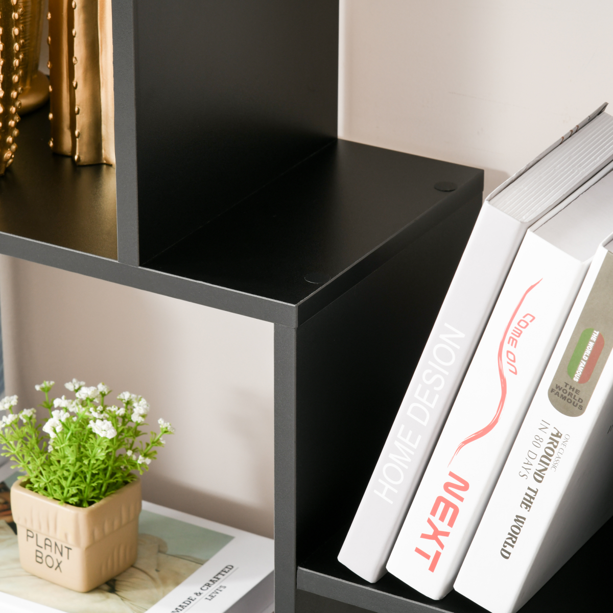 178cm 8-Shelf Bookcase w/ Melamine Surface Foot Pads Black Multipurpose 8-Grid