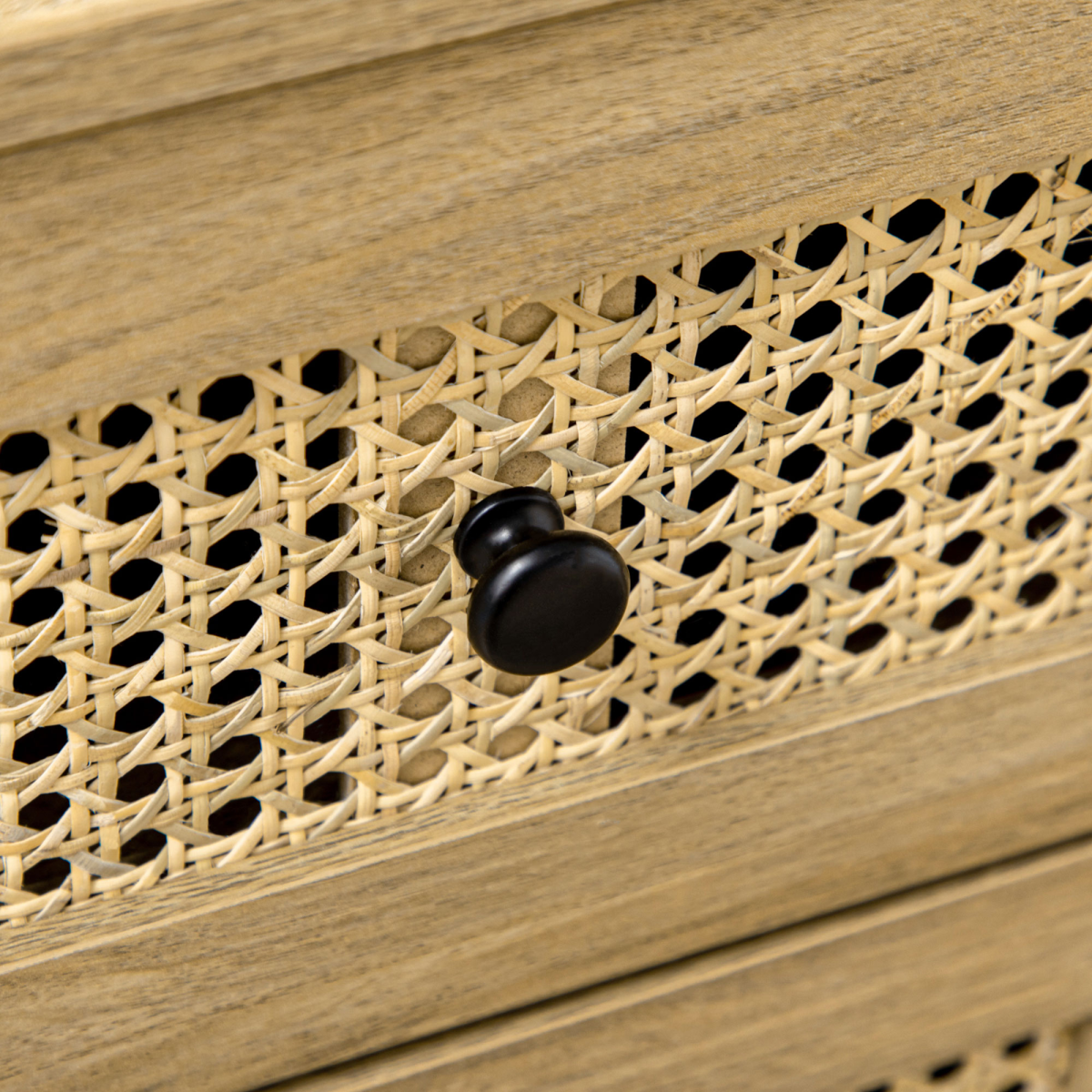 Rattan Chest of Drawers 4-Drawer Dresser Storage Cabinet Bedroom, Wood Effect