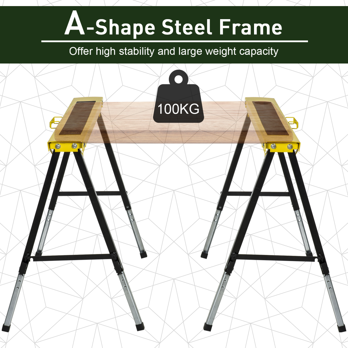 Set of 2 Folding Saw Horses Steel Frame Anti-Slip Platform Handle DIY Durhand