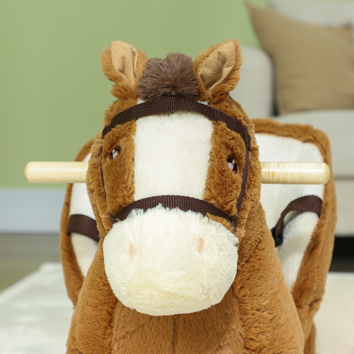 AIYAPLAY Kids Rocking Horse w/ Sound, Safety Belt - Brown