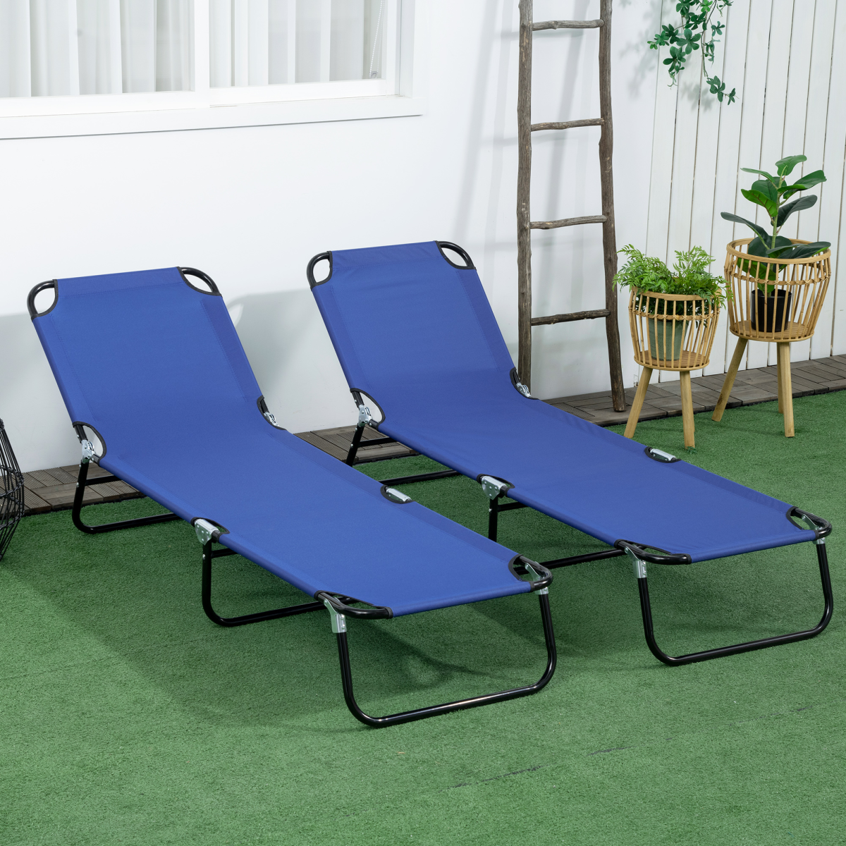 Outsunny Folding Sun Loungers Set of 2 with Adjustable Backrest, Blue