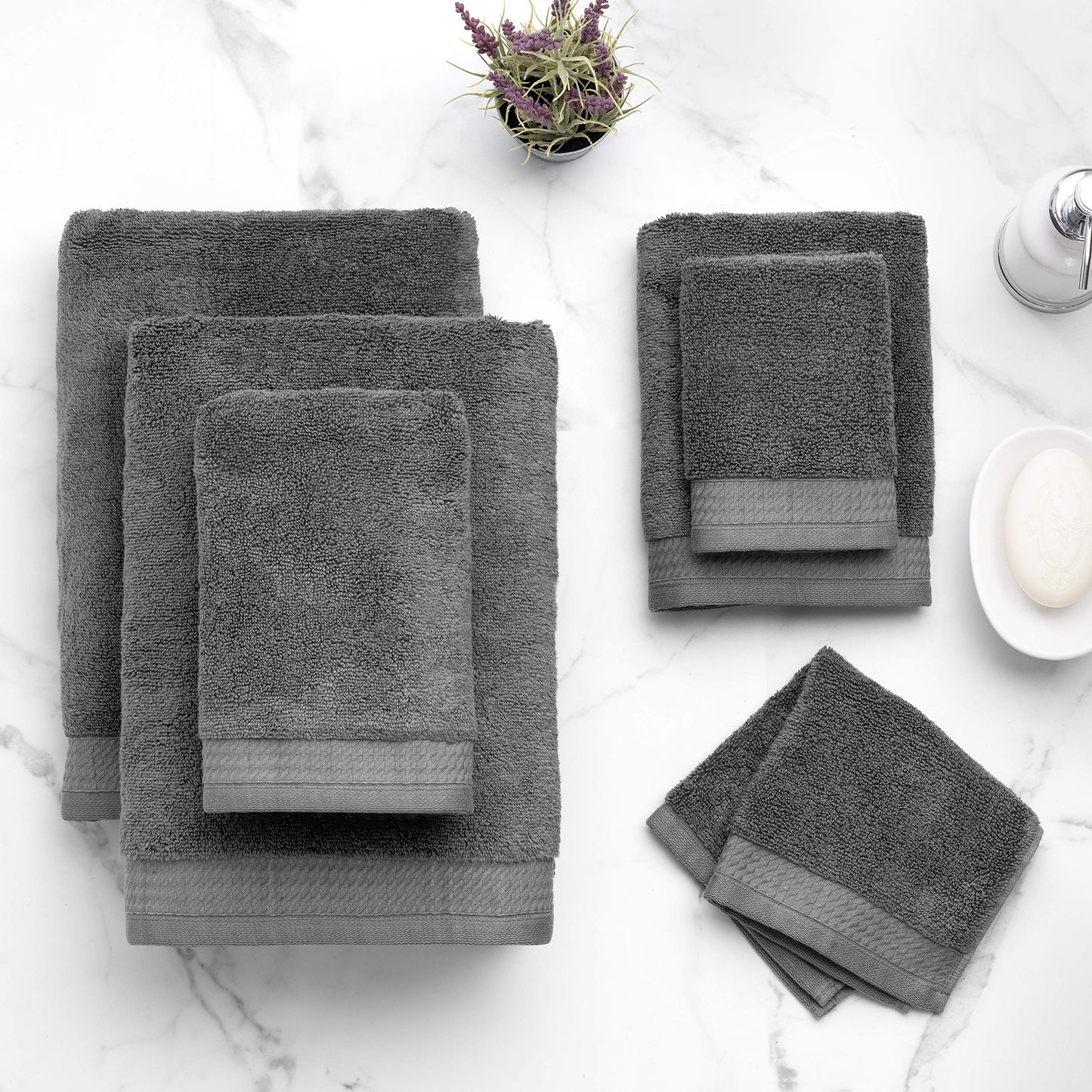 Welhome Madison Charcoal Grey Towels | 6 Piece Set | Softer & Lofter Wash After Wash | Hygro-Cotton | 2 Bath Towels 2 Hand Towels 2 Washcloths | Quick