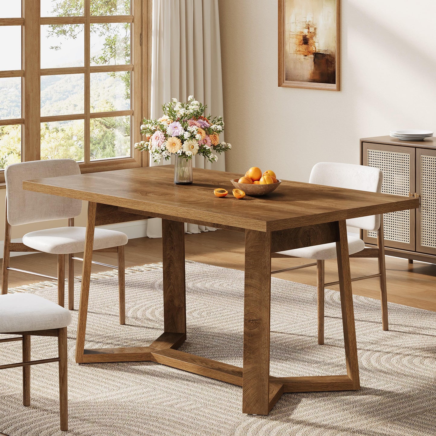 Tribesigns Dining Table for 4-6, 120CM Industrial Dinner Table with Wood Base, Kitchen Table for Dining Room, Kitchen, Living Room