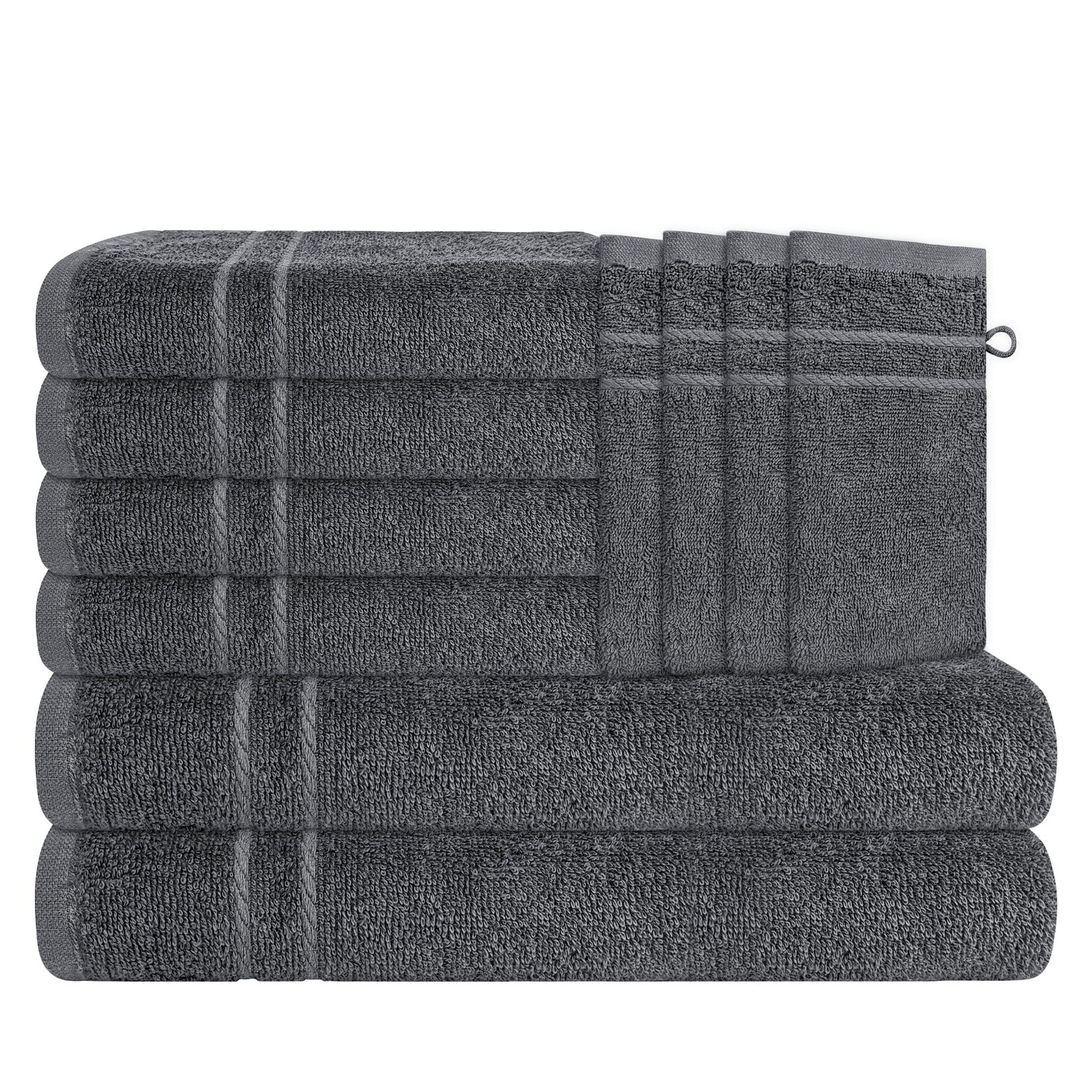 Olivia Rocco Maris 10 Pack Towel Bale Set Bathroom Towels 2 Bath Towel 4 Hand Towel & 4 Glove Cotton Hotel Quality Soft and Super Absorbent, Charcoal