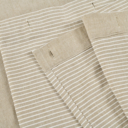 Lush Decor Beige Linen Woven Cotton Shower Curtain, Farmhouse Button Stripe, Yarn Dyed (72" x 72")