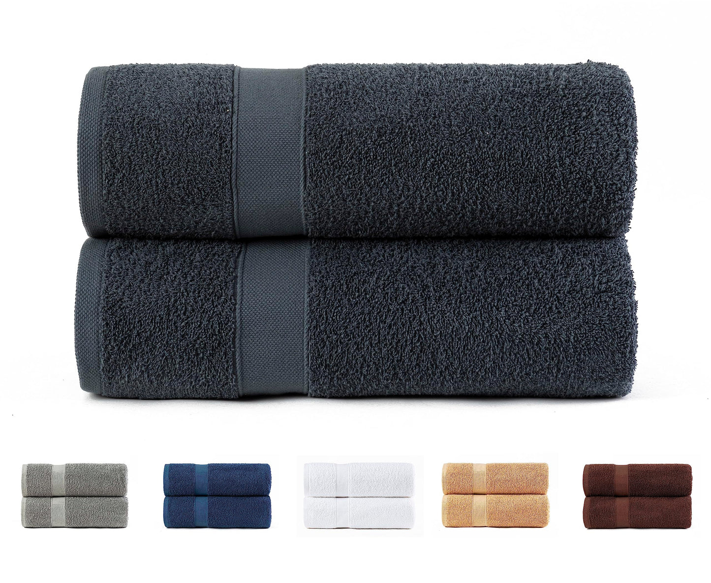 Todocama Set of 2 Large Bath Towels, 100% Cotton 550 GSM Extra Soft, Highly Absorbent and Quick Drying, 100 x 150 cm, Dark Grey