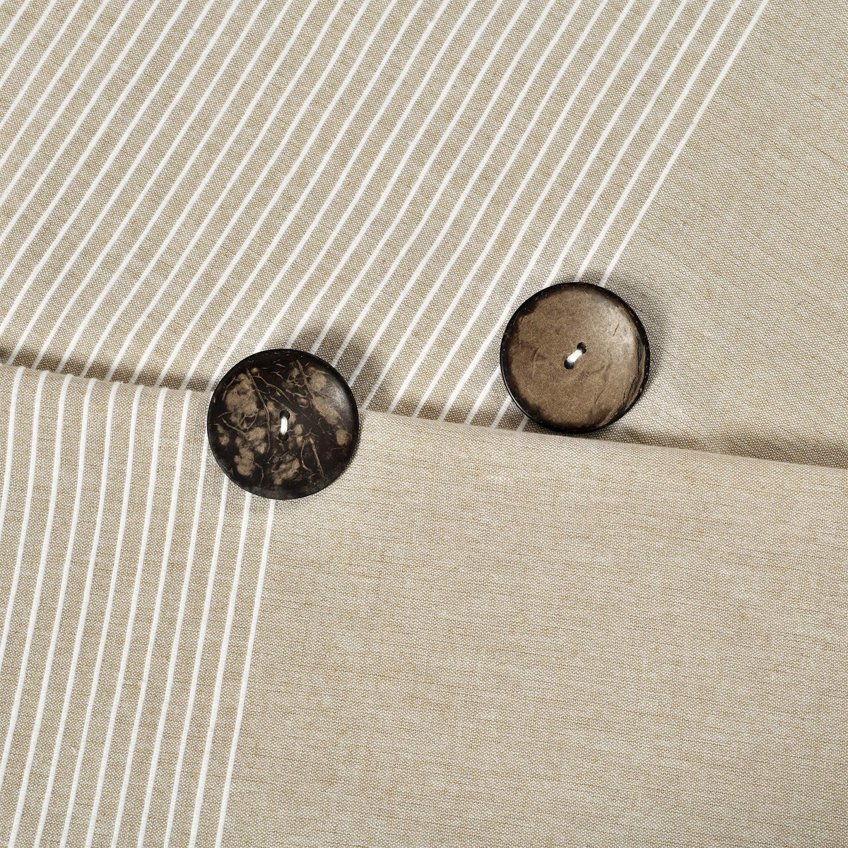 Lush Decor Beige Linen Woven Cotton Shower Curtain, Farmhouse Button Stripe, Yarn Dyed (72" x 72")