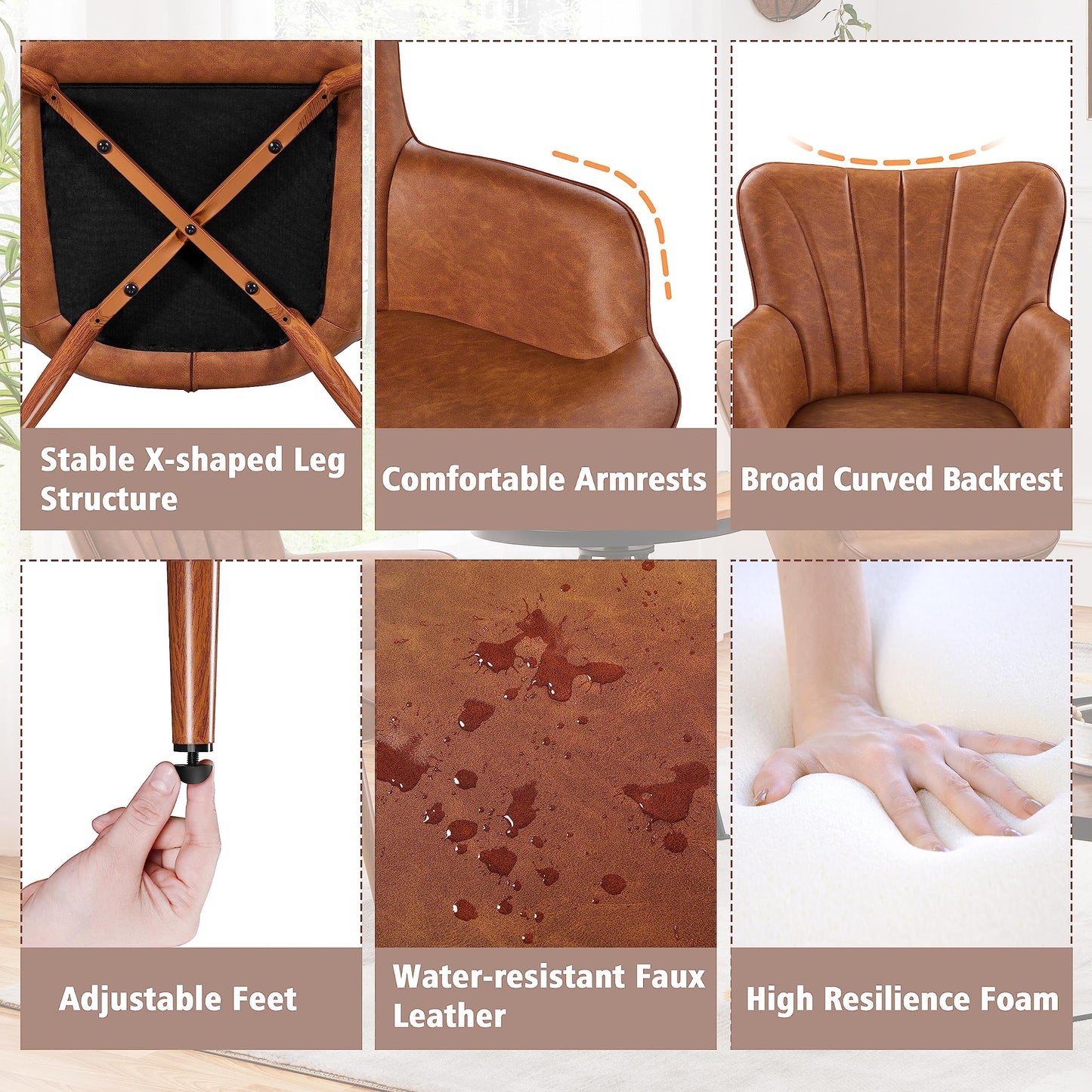 Yaheetech Modern Tub Chair, PU Leather Armchair with High Back, Retro Brown