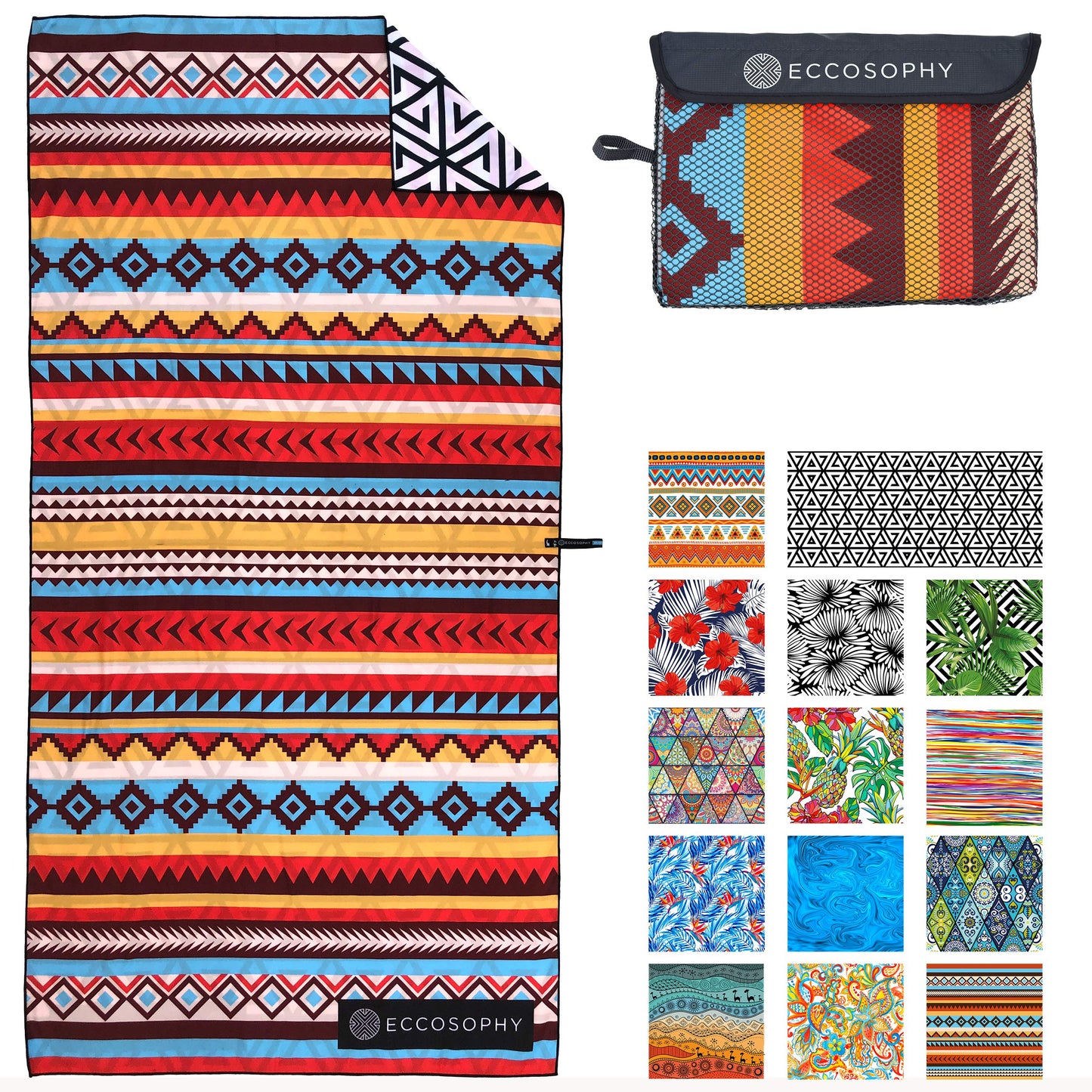 ECCOSOPHY Microfiber Beach Towel for Adults - Oversized Travel Beach Towels with Pouch - 71x35 inch Quick Dry Pool Towels - Large Sand Free Beach