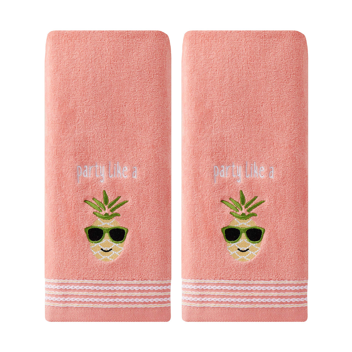 SKL Home by Saturday Knight Ltd. Party Pineapple 2 Pc Hand Towel Set, Coral Pink