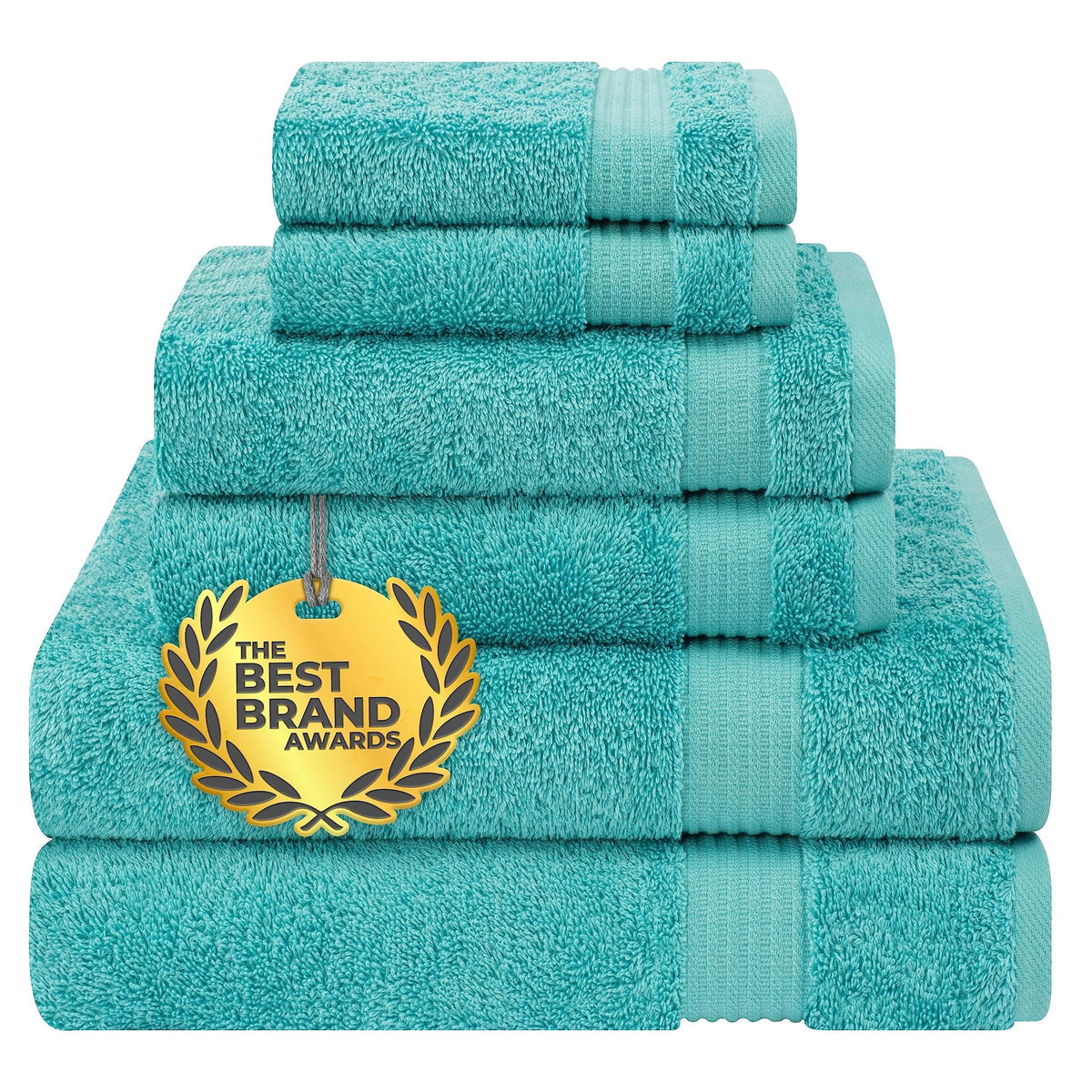 Cotton Paradise 6 Piece Towel Set, 100% Turkish Cotton Soft Absorbent Towels for Bathroom, 2 Bath Towels 2 Hand Towels 2 Washcloths, Turquoise Blue