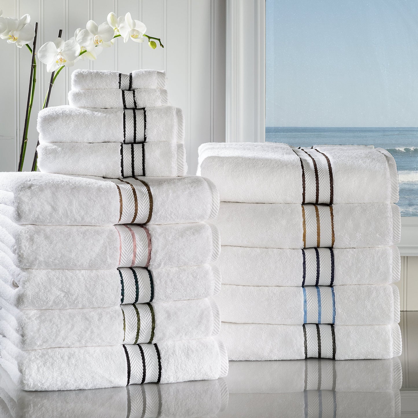 Home City, 100% Cotton, Towel Set, White/Chocolate - Towel