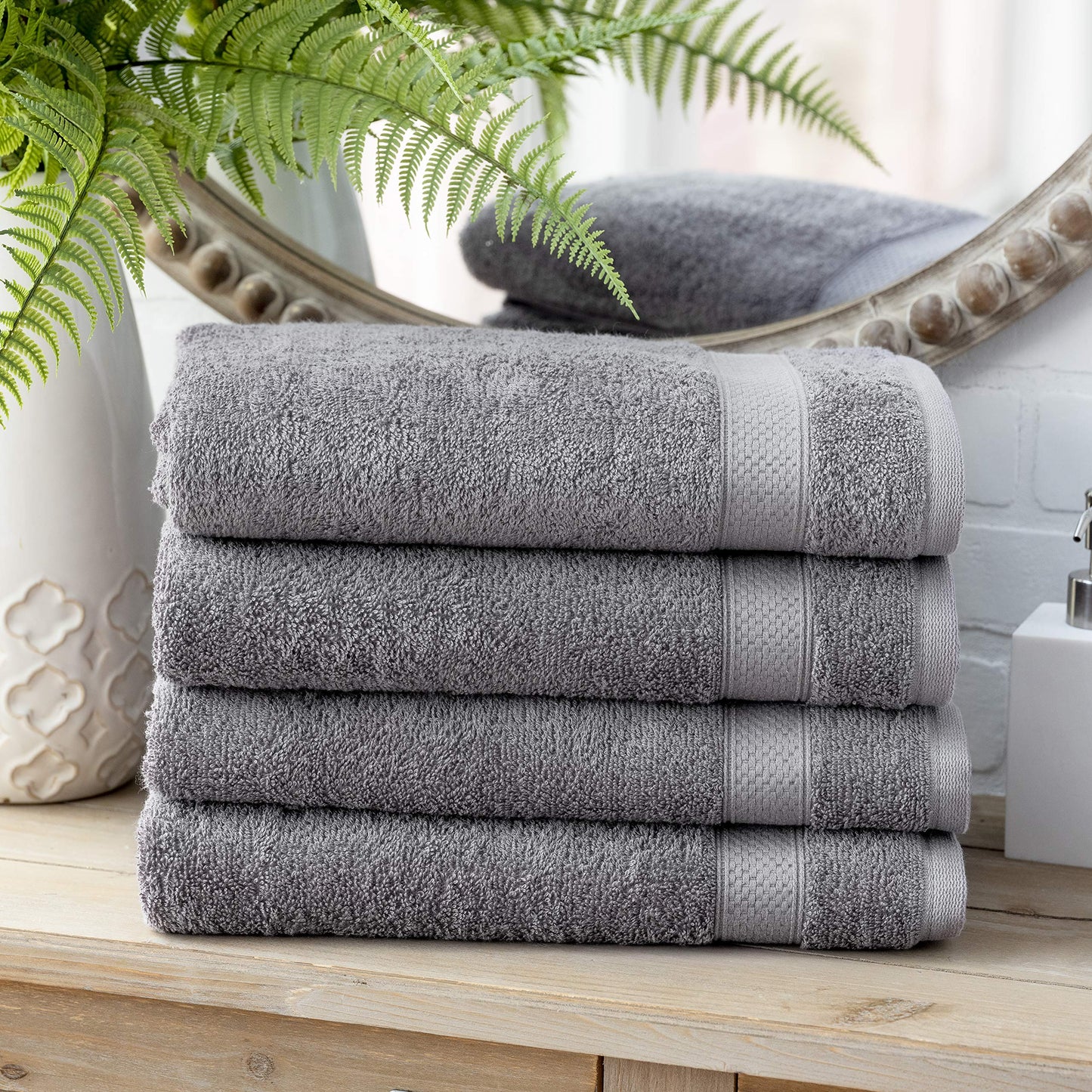 Welhome Basic 100% Cotton Towel Slate Grey- Set of 4 Bath Towels - Quick Dry - Absorbent - Soft - 434 GSM - Machine Washable