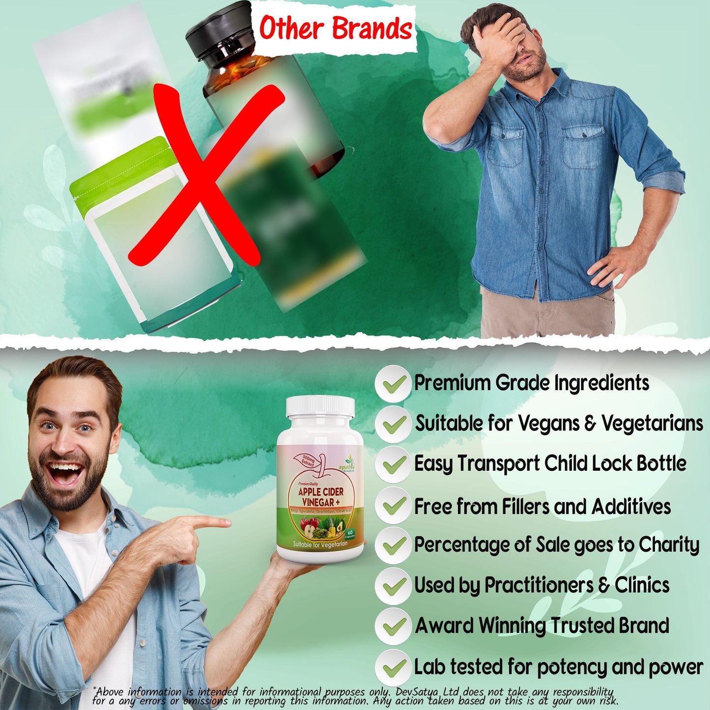 Ayushya Apple Cider Vinegar Capsules (ACV) with Kelp, Spirulina, Bromelain, Olive Leaf Digestive & Metabolic Wellness Support - Vegan, Gluten Free, Non-GMO, 60 Capsules