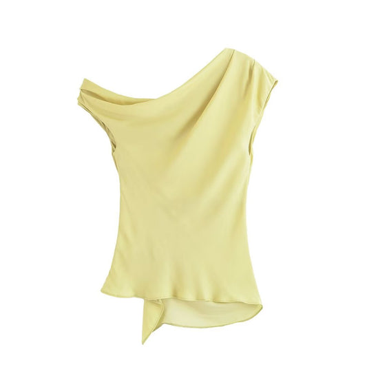 Asymmetric sleeveless pleated T-shirt top