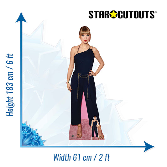CS1110 Taylor Navy Jumpsuit Height 183cm Lifesize Cardboard Cut Out With Mini