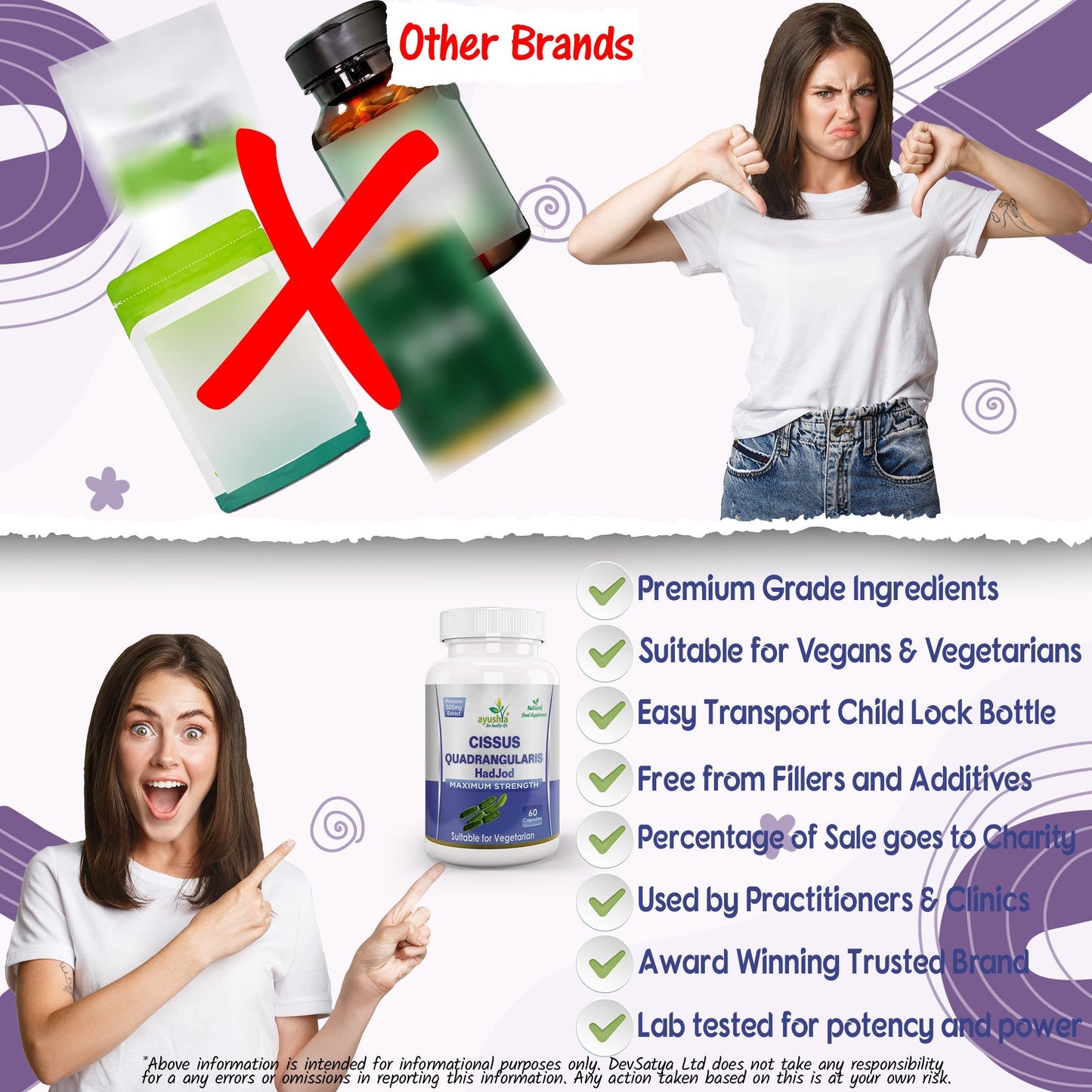 Ayushya Cissus Quadrangularis Capsules (Hadjod, Bone Setter) Joint & Bone Support - Vegan, Gluten Free, Non-GMO, 60 Capsules