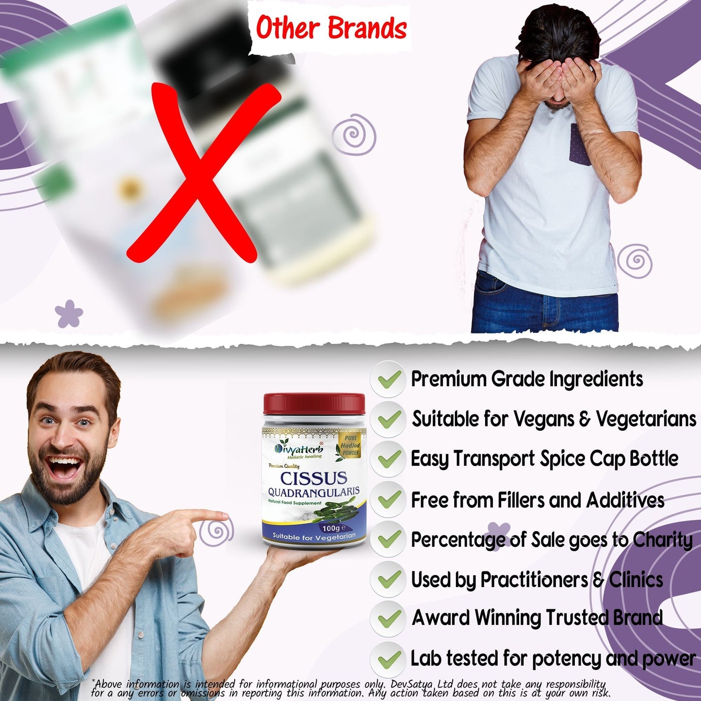 DivyaHerb Cissus Quadrangularis Powder 100 gram - Joint & Mobility Support