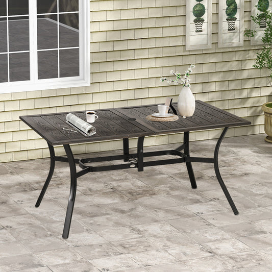 Outsunny Six-Seater Steel Garden Table, with \'e2\'8c\'8041mm Parasol Hole - Wood-Effect
