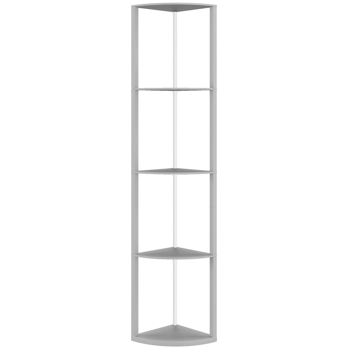 HOMCOM RGB LED Floor Lamp with Shelves, 5-Tier Dimmable Standing Lamp with Adjustable Brightness and Remote Control, Modern Corner Display Shelf Unit for Living Room Bedroom Office, Grey