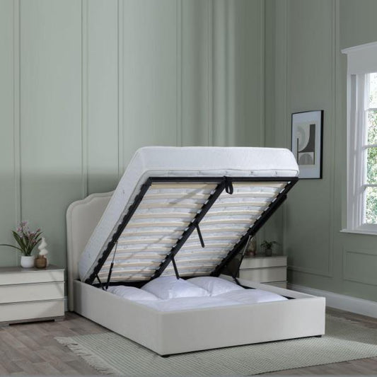 The Diaz Beige 5 FT King Storage Bed