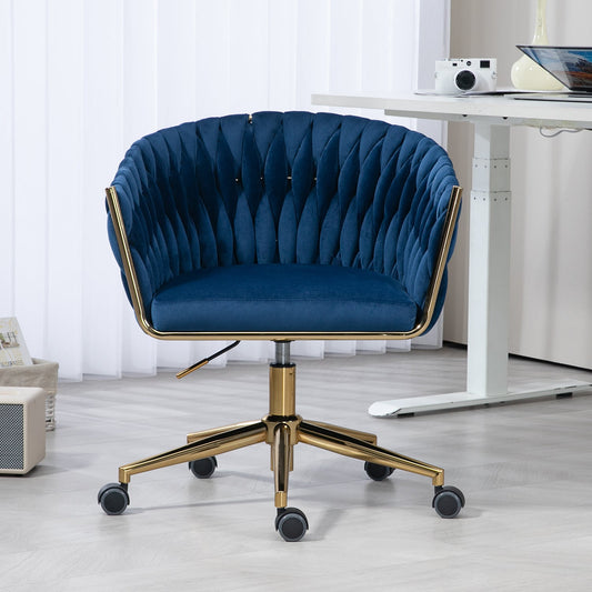 Modern design with wheeled backrest is a hand woven dressing chair that can be adjusted for 360 ° rotation height (BLUE)