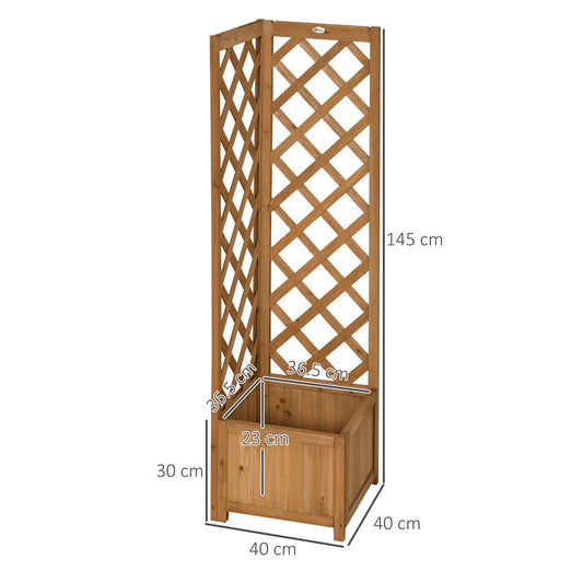 Outsunny Wooden Planter with Corner Trellis, Freestanding Raised Garden Bed with Drainage Bottom, Outdoor Planter Box, Brown
