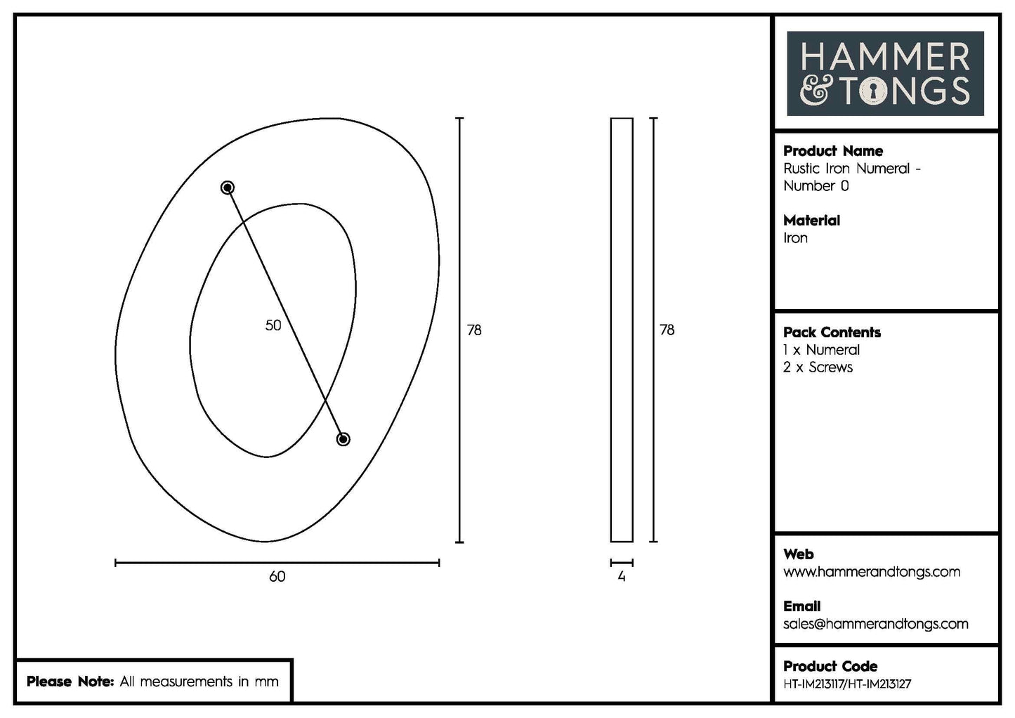 80mm Grey Rustic Iron House Number 0