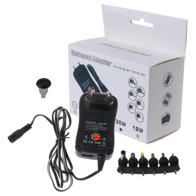 30W Universal AC/DC Adapter Adjustable Power Supply Adaptor Charger 3V 4.5V 5V 6V 7.5V 9V 12V 2.1A For LED Light Bulb Strip CCTV