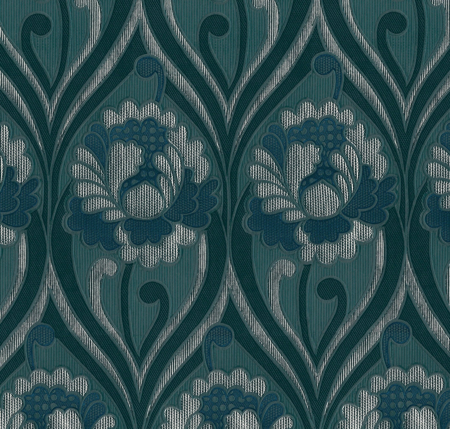Vintage floral damask Wallpaper - Petrol