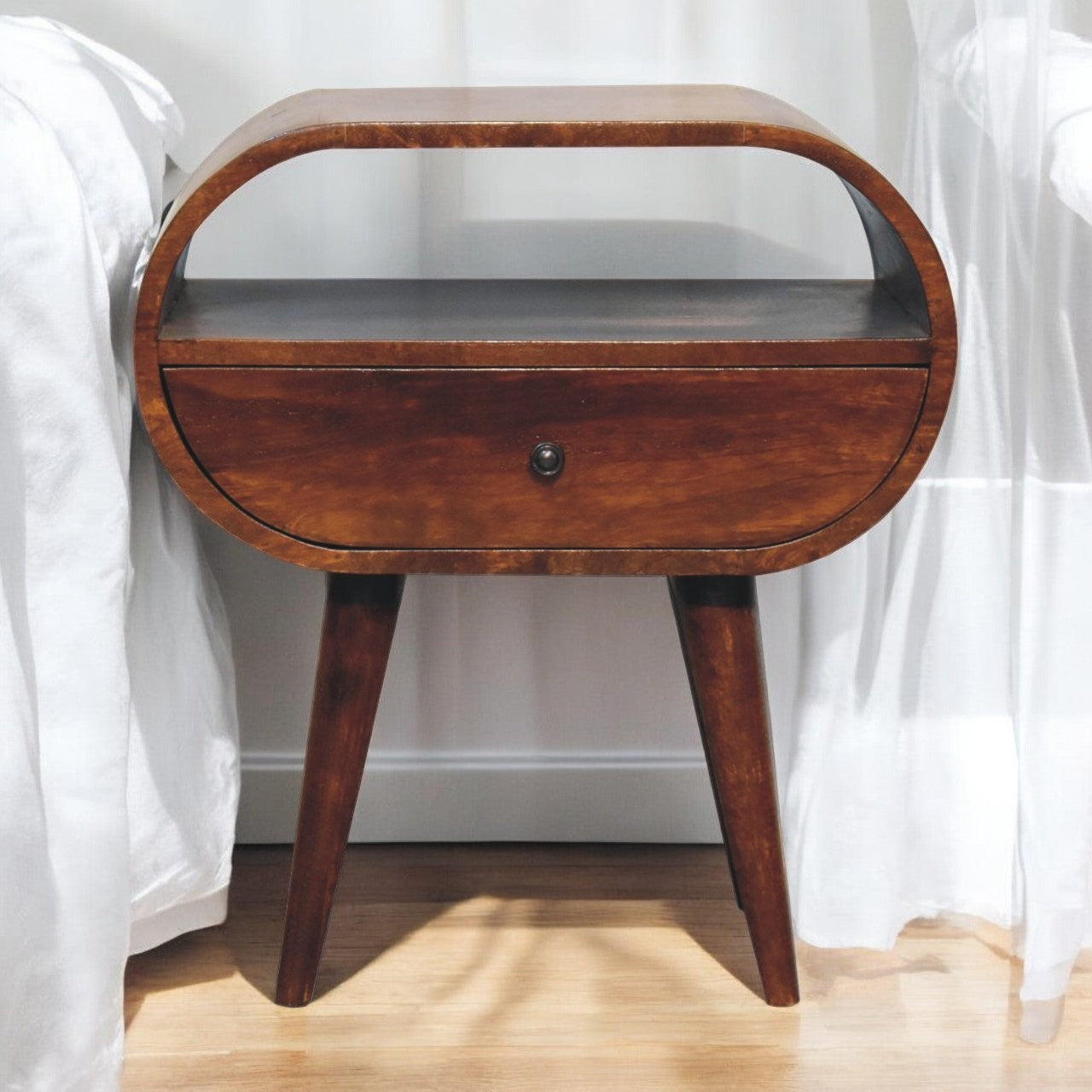 Large Chestnut Circular Open Bedside
