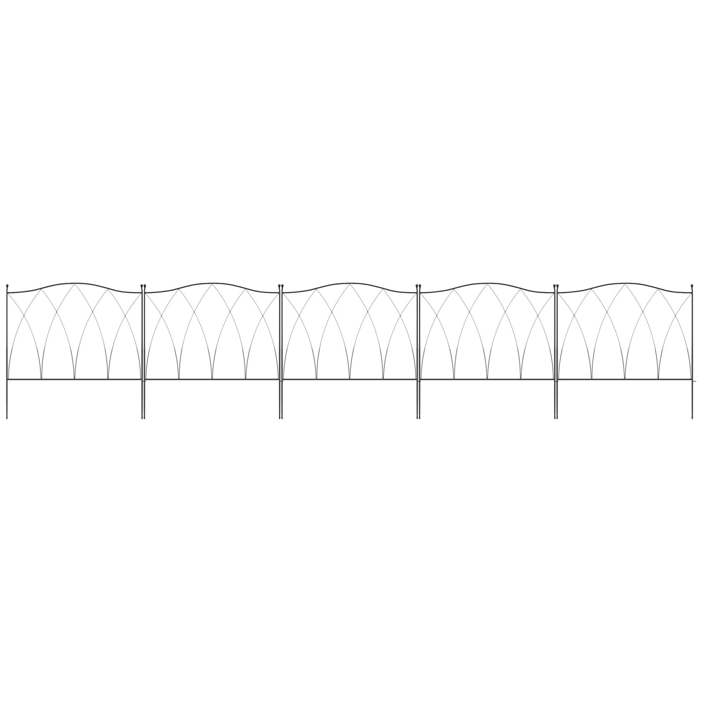 Outsunny Set of Five 61.5cm Decorative Metal Fence Panels - Black