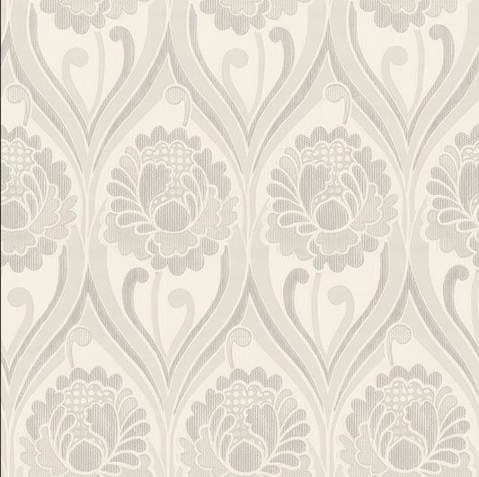 Vintage floral damask Wallpaper - Pearl White