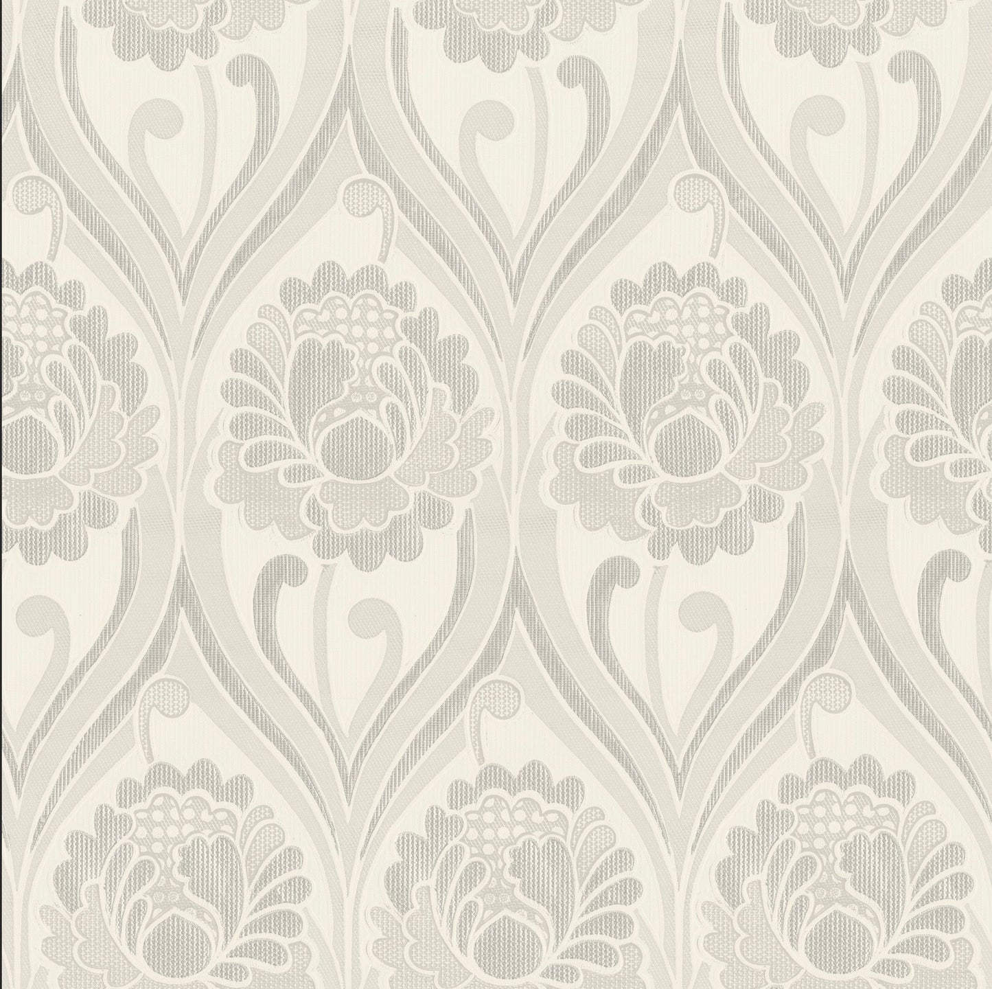 Vintage floral damask Wallpaper - Pearl White