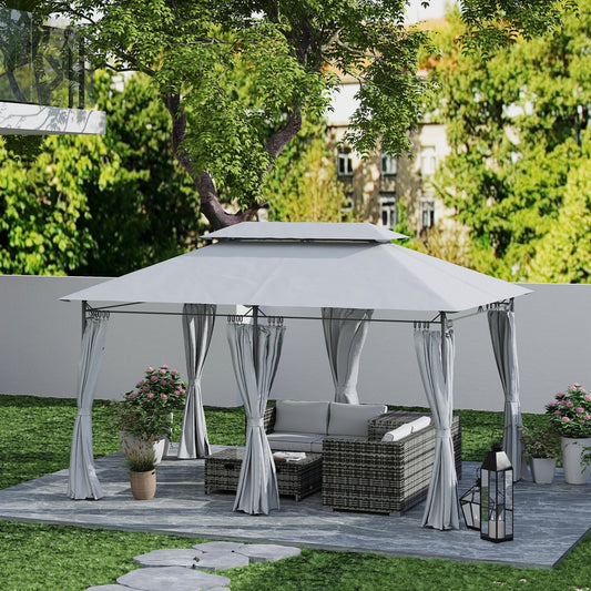 Outsunny 3 x 4m Metal Frame, Two-Tier Roof Gazebo - Dark Grey