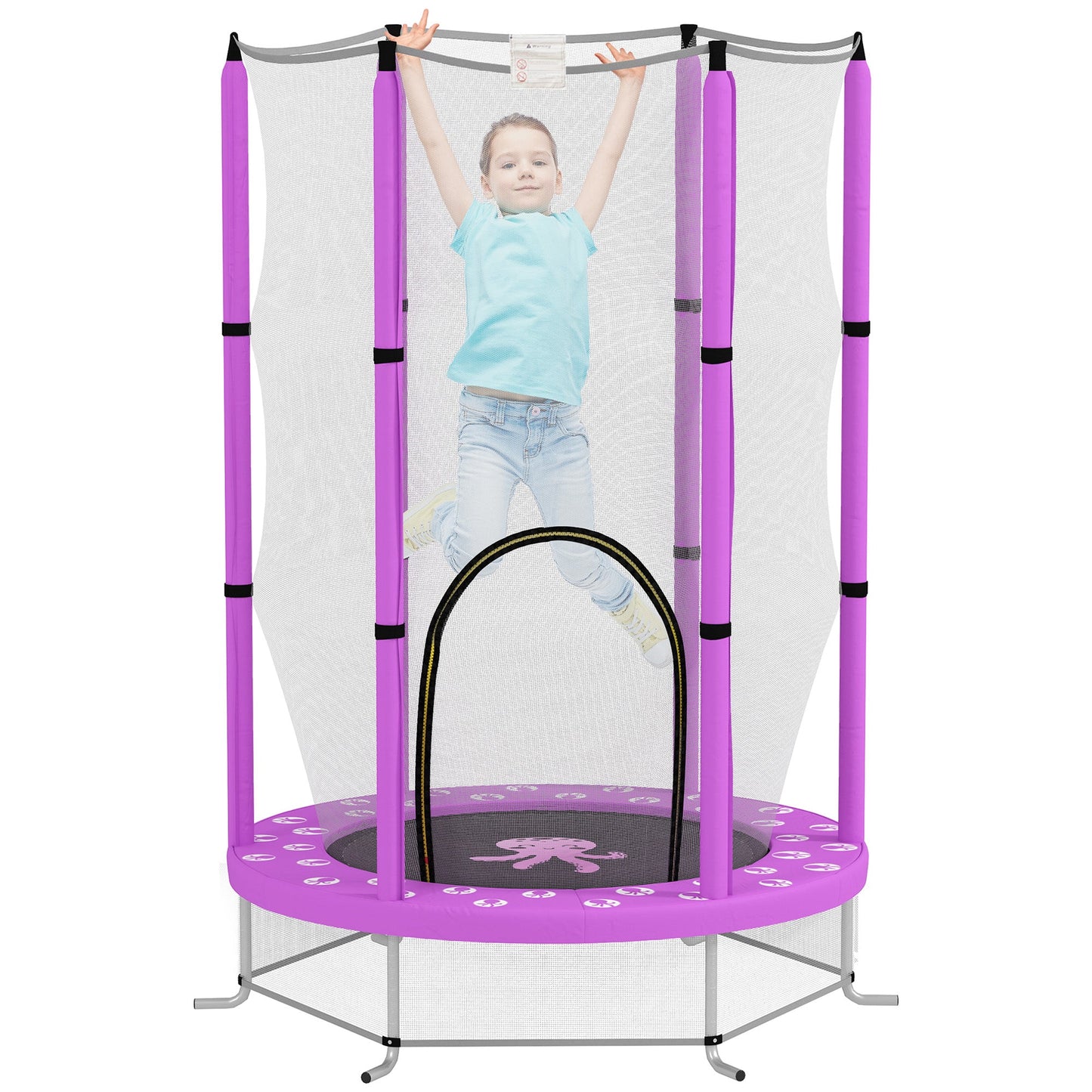 AIYAPLAY 4.6ft Toddler Trampoline w/ Safety Enclosure Net, for Indoor Outdoor Use, Ages 3-6 Years, Purple
