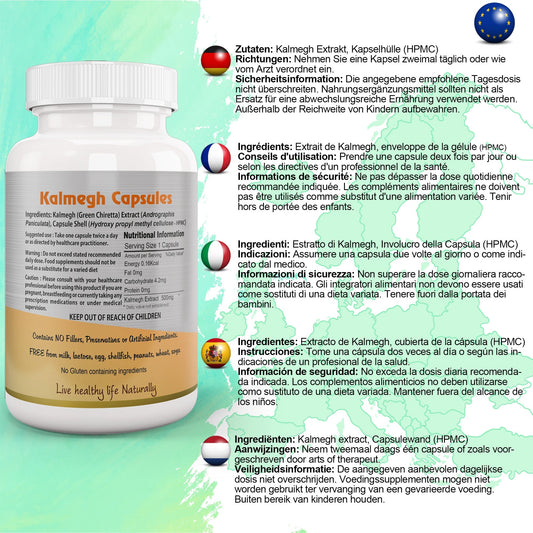 Ayushya Andrographis Kalmegh Chirata Capsules Liver & Immune Wellness Support - Vegan, Gluten Free, Non-GMO, 60 Capsules