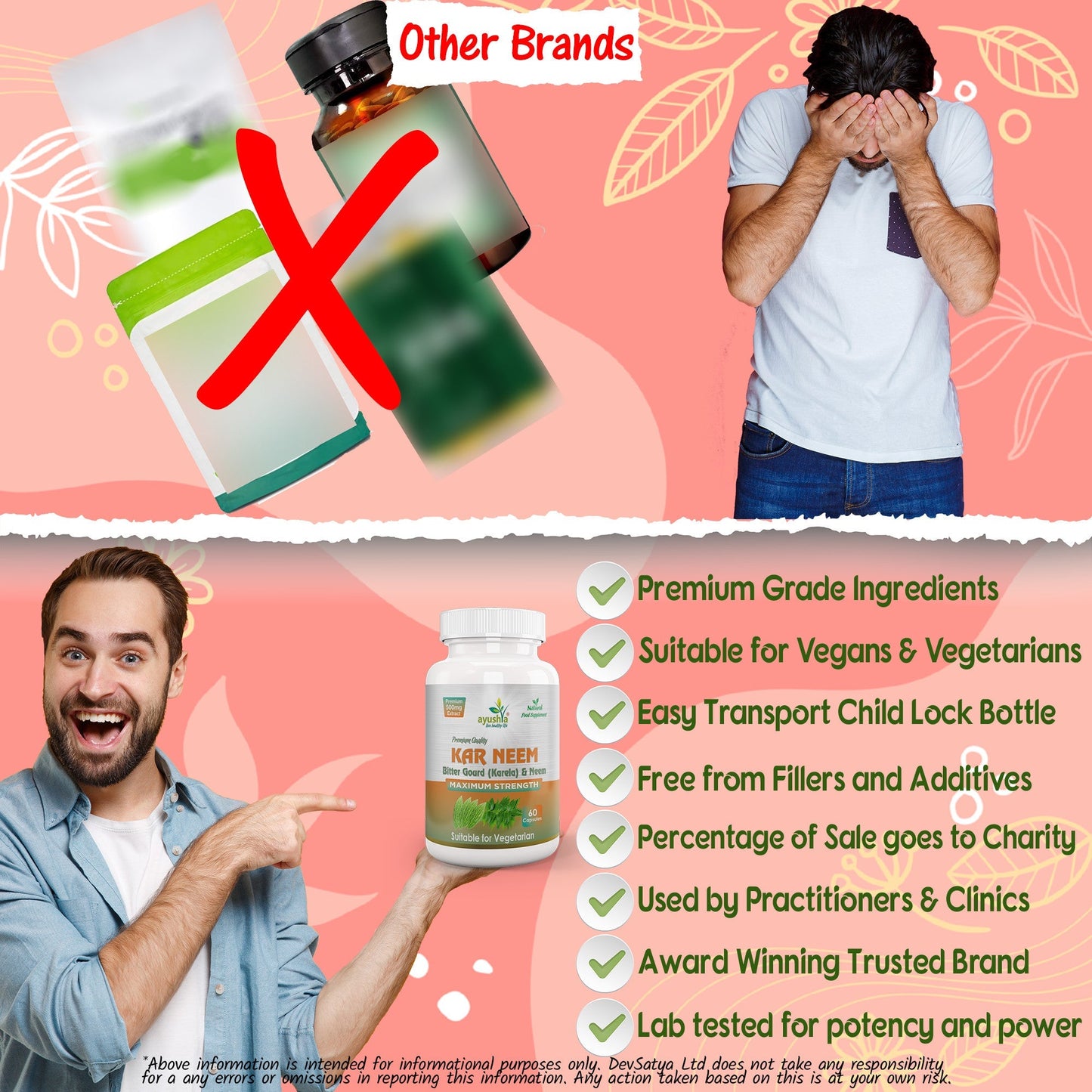 Ayushya KarNeem Capsules (Karela & Neem Blend) Glucose Wellness Support - Vegan, Gluten Free, Non-GMO, 60 Capsules