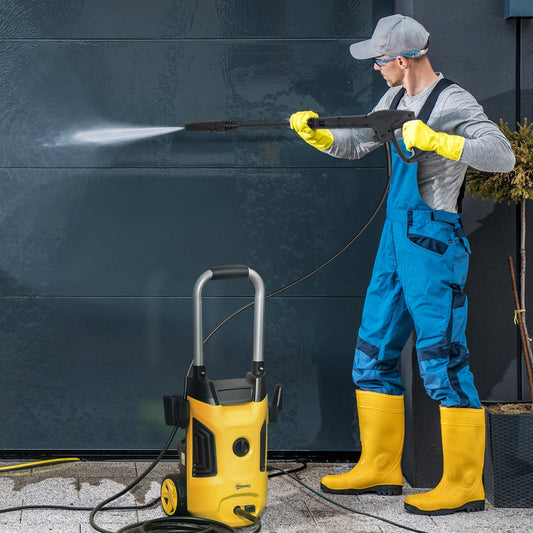 Outsunny 1800W High Pressure Washer, 150 Bar Pressure, 420 L/h Flow, Portable Electric Power Washer Jet Wash Cleaner with Adjustable Nozzle, 6M Hose, Steel Handle for Home Patio Car Driveway, Yellow