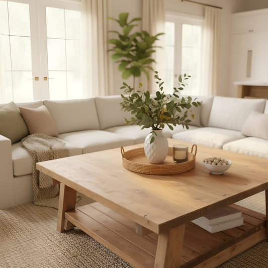 Large ARBA Rustic Wooden Coffee Table With Shelf