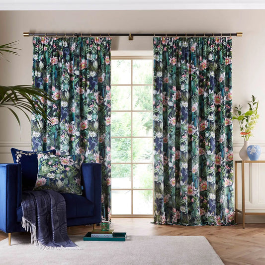 Waterlily Midnight Pencil Ready Made Curtain