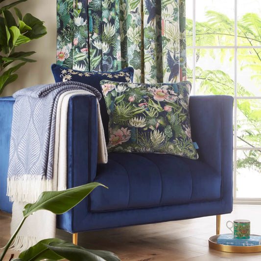 Waterlily Midnight Pencil Ready Made Curtain